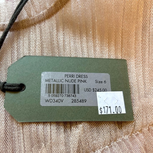 AllSaints pink sparkle Perri Dress size 6 NWT metallic nude pink tulle - Picture 6 of 9